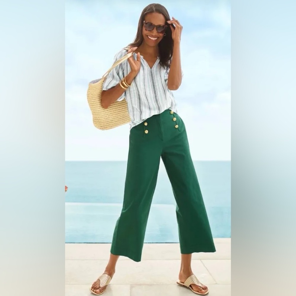 Talbots Green Cropped Wide-Leg Pants
